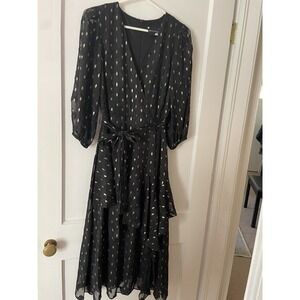 Maison Tara Vneck Black Gold Detail Long Ruffled Elegant Classy Classic Dress 6‎